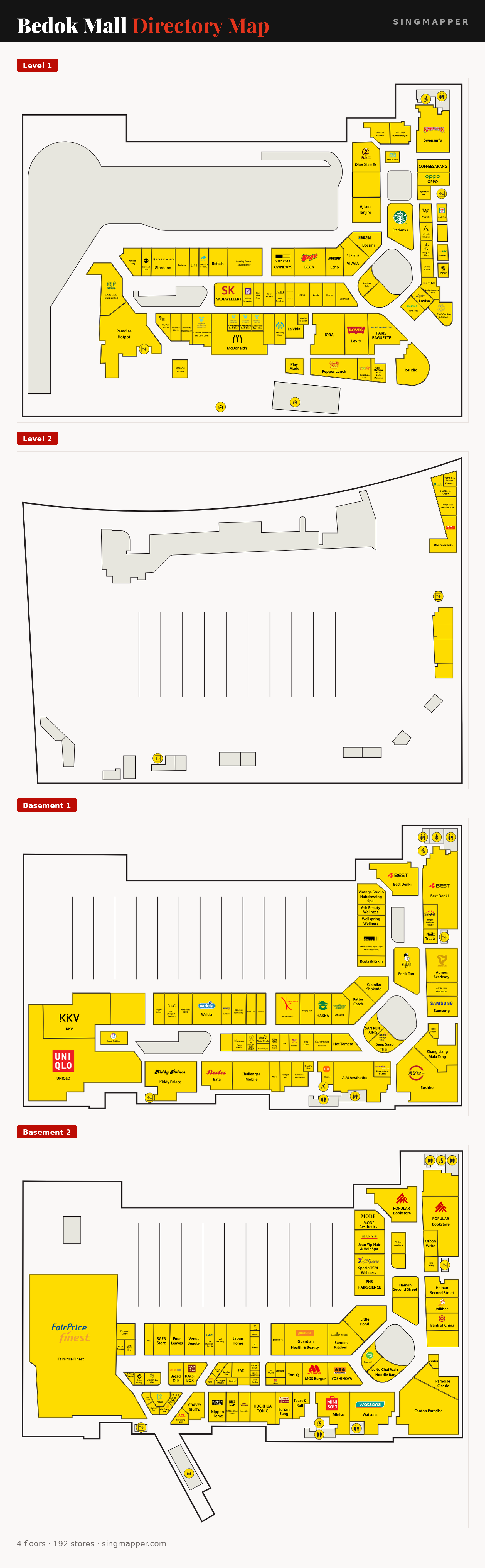 Bedok Mall directory map: all floor plans with store locations
