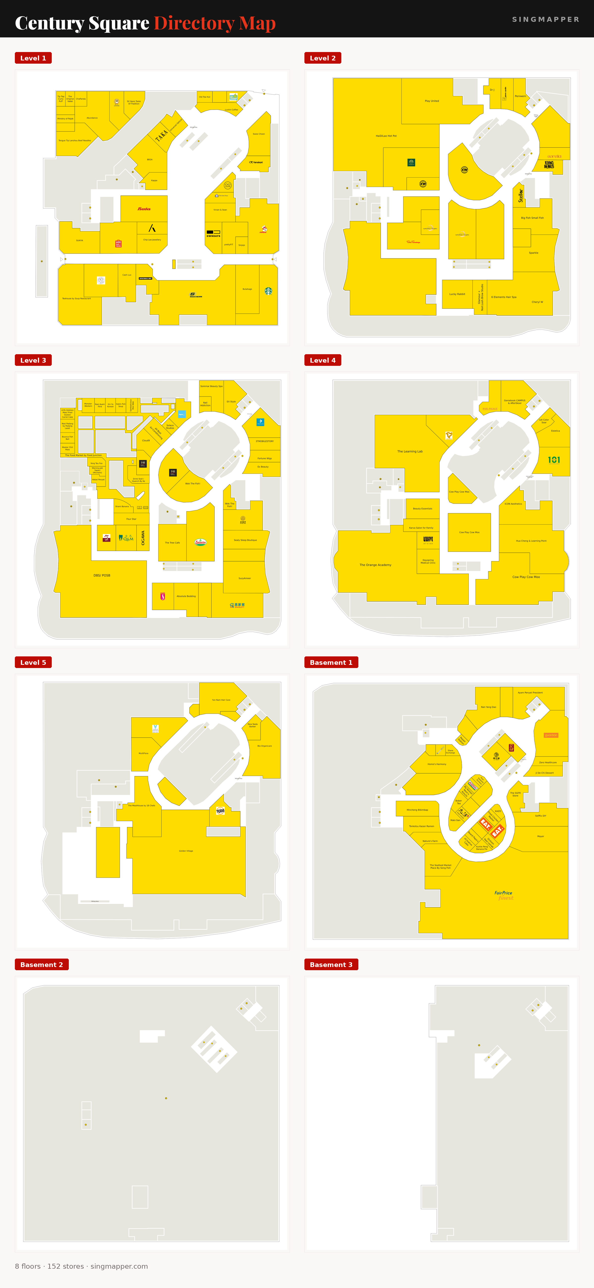 Century Square directory map: all floor plans with store locations