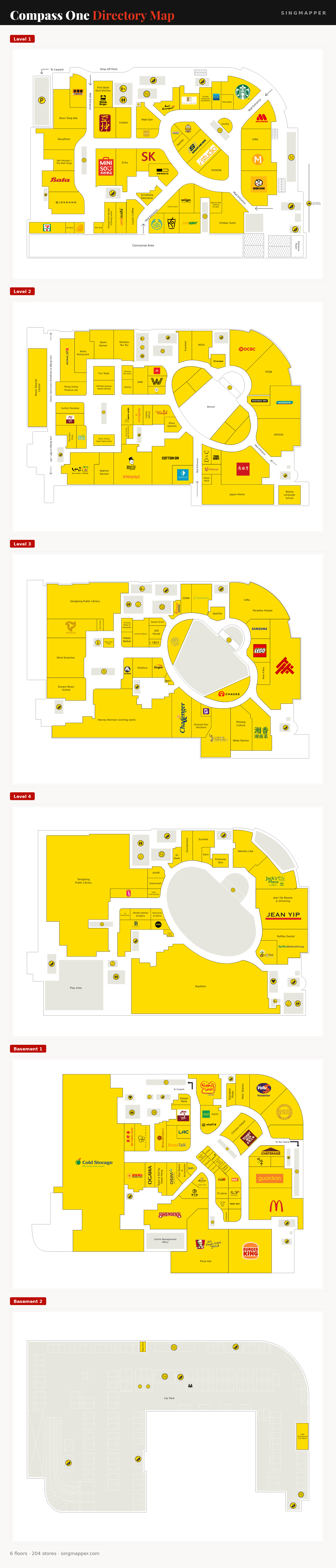Compass One directory map: all floor plans with store locations