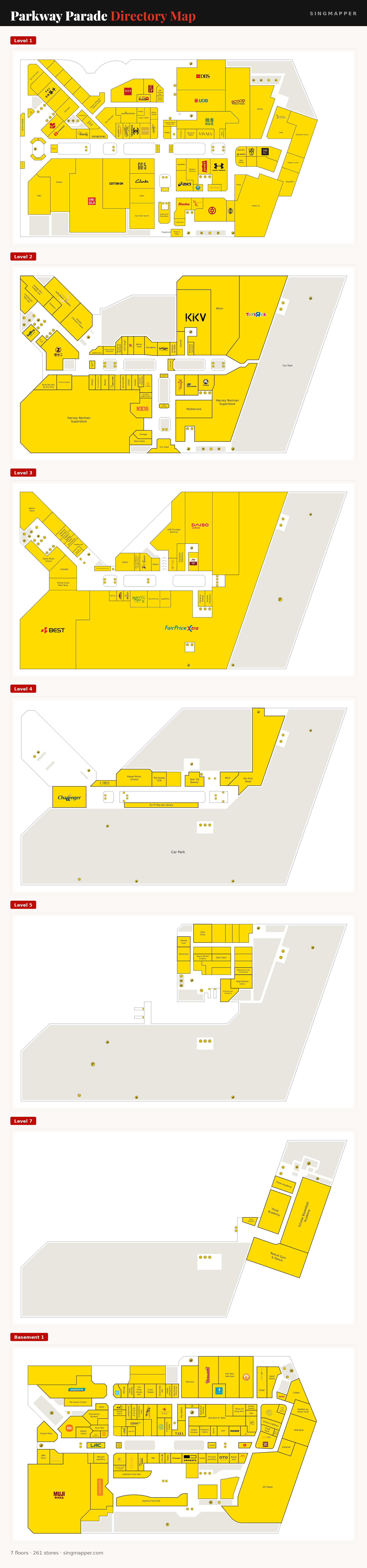 Parkway Parade directory map: all floor plans with store locations