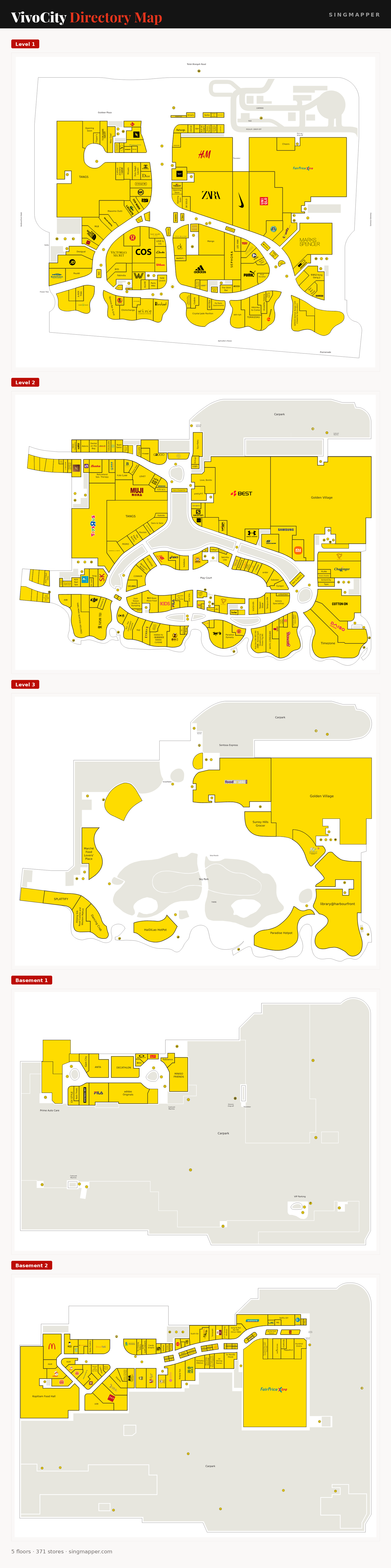 VivoCity directory map: all floor plans with store locations